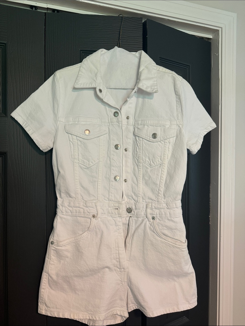 White Short Sleeve Zara Denim Romper